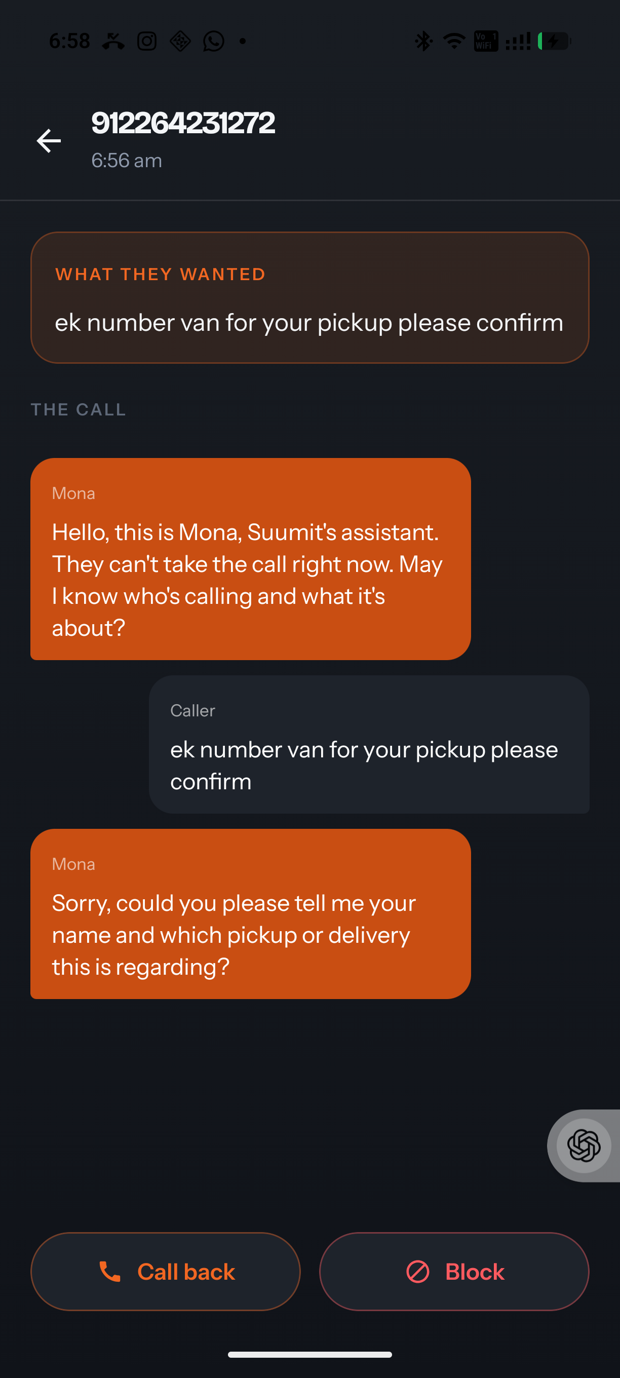 Transcript of a screened call